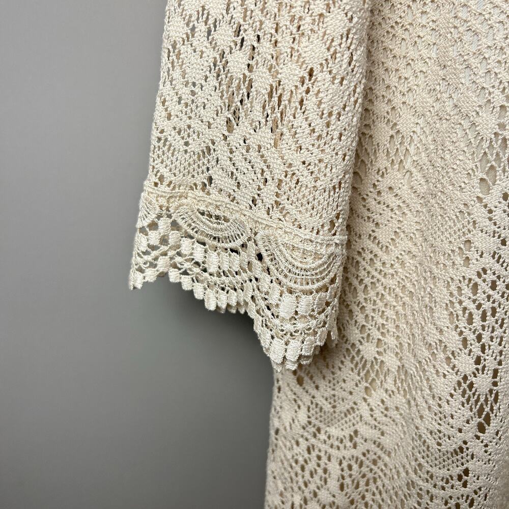 Cream Lace Dress Boho Crochet Overlay Long Sleeve Mini Size 6